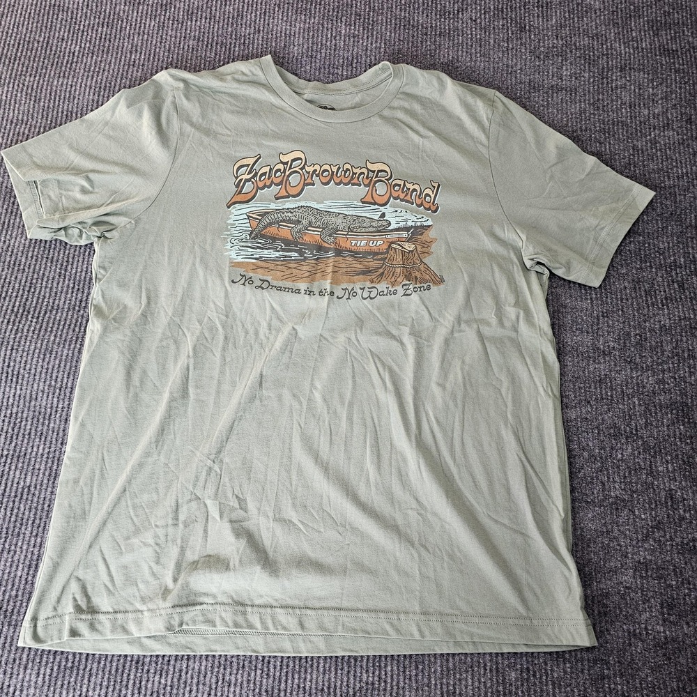 Zac Brown Band Shirt Mens 2XL Green No Wake Zone Gator Graphic Tee Country Music